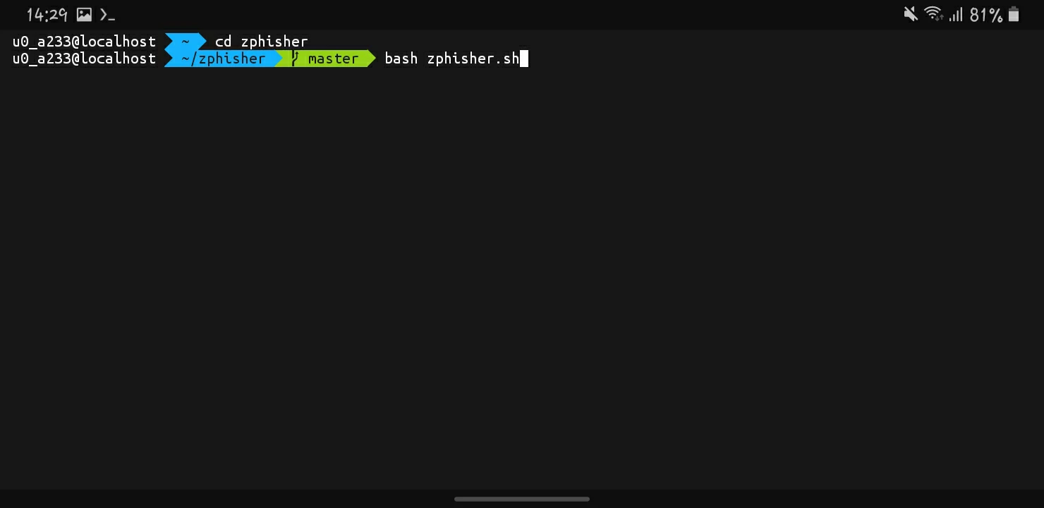 Opening ZPhisher In Termux